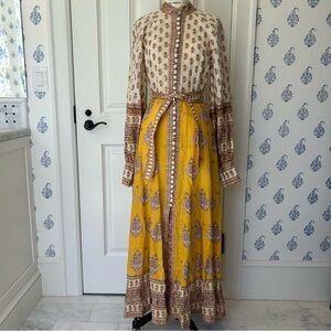 Zimmermann Bonita Paisley Floral Buttoned Midi Long Linen Dress Yellow Size 6